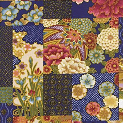 Blocks of Asian Designs - Navy Blue Asian Japanese Fabric for Quil...