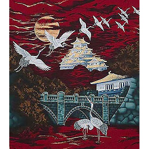 Castle in The Moonlit Night - Red with Gold Metallic - Asian Japan...