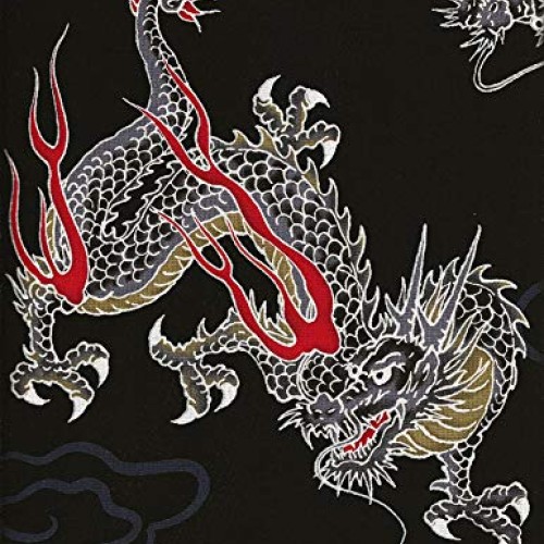 Fiery Dragons: Black Asian Japanese Fabric - by The Yard