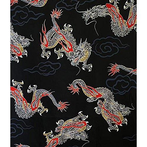 Fiery Dragons: Black Asian Japanese Fabric - by The Yard