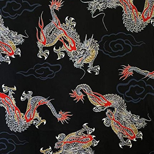 Fiery Dragons: Black Asian Japanese Fabric - by The Yard