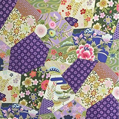 Garden Collage - Purple Asian Japanese Fabric - by The Yard