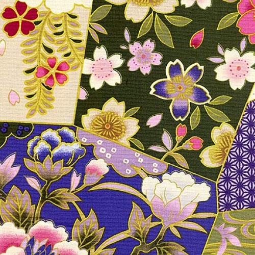 Garden Collage - Purple Asian Japanese Fabric - by The Yard