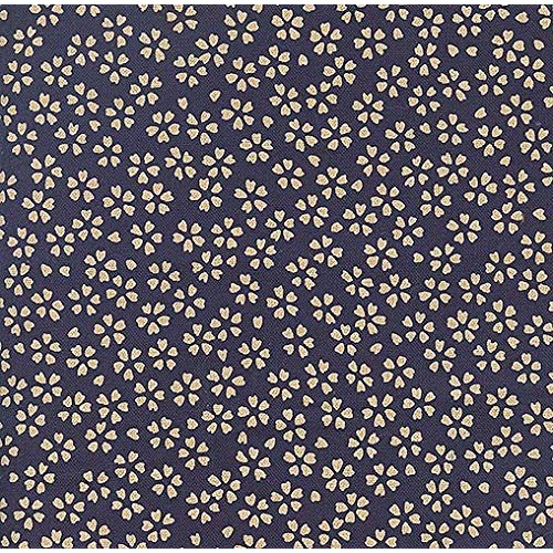 Indigo Blue & Cream Cherry Blossom Design: Asian Japanese Fabric -...