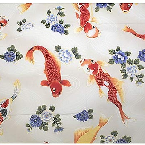 Koi & Drifting Blossoms: Beige Asian Japanese Fabric - by The 1/2 ...