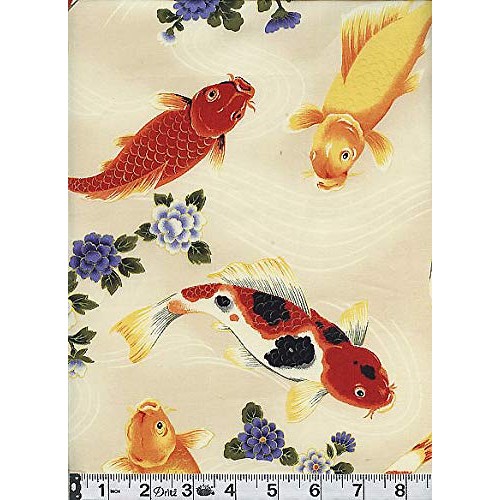 Koi & Drifting Blossoms: Beige Asian Japanese Fabric - by The 1/2 ...