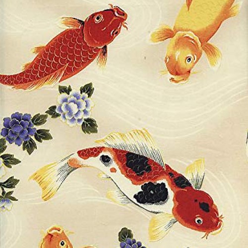 Koi & Drifting Blossoms: Beige Asian Japanese Fabric - by The 1/2 ...