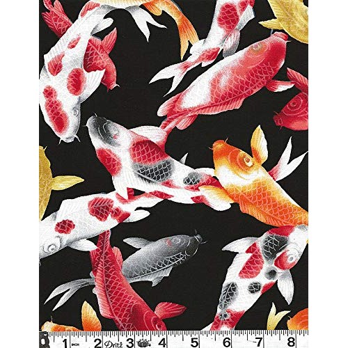 Koi Fish: Black Asian Japanese Fabric - Perfect for Masks, Quilts,...