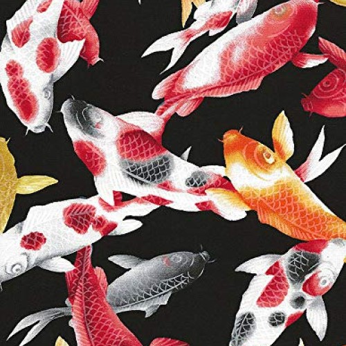 Koi Fish: Black Asian Japanese Fabric - Perfect for Masks, Quilts,...