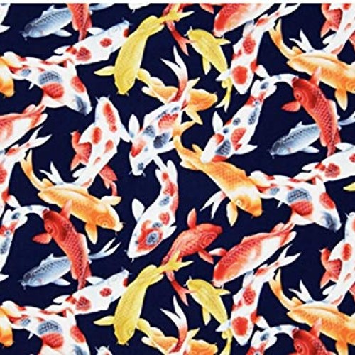Koi Fish: Black Asian Japanese Fabric - Perfect for Masks, Quilts,...