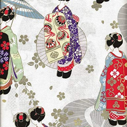 Beautiful Geisha - Ivory with Gold Metallic Asian Japanese Fabric ...