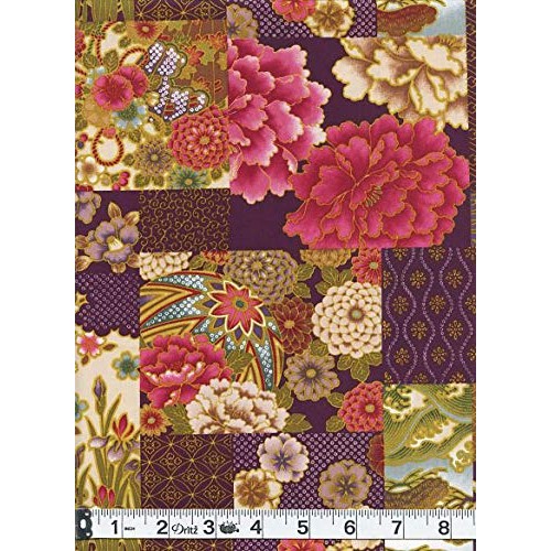 Blocks of Asian Designs - Purple Asian Japanese Fabric for Quilts,...