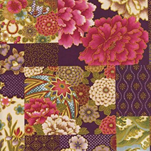 Blocks of Asian Designs - Purple Asian Japanese Fabric for Quilts,...