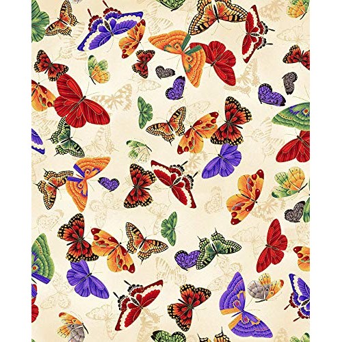 Butterflies - Ivory with Gold Metallc Asian Japanese Fabric by The...