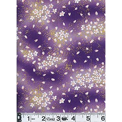 Cherry Blossoms Adrift - Lavender with Gold Metallic: Asian Japane...