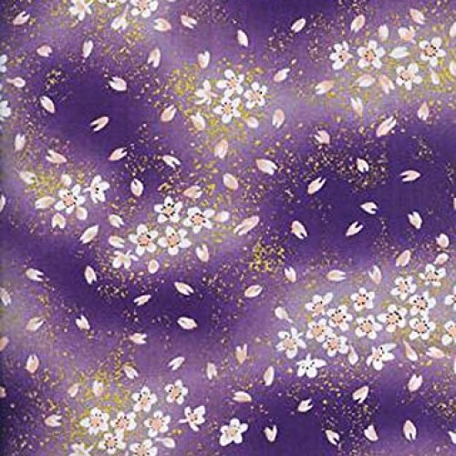 Cherry Blossoms Adrift - Lavender with Gold Metallic: Asian Japane...