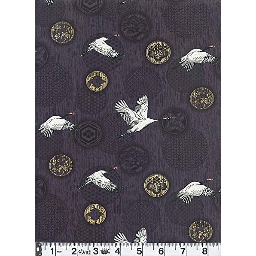 Cranes in Flight: Charcoal Asian Japanese Fabric - by The 1/2 Yard