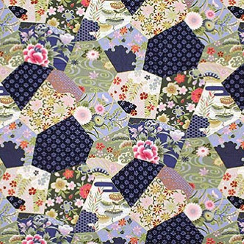 Garden Collage - Black Asian Japanese Fabric - by The Yard