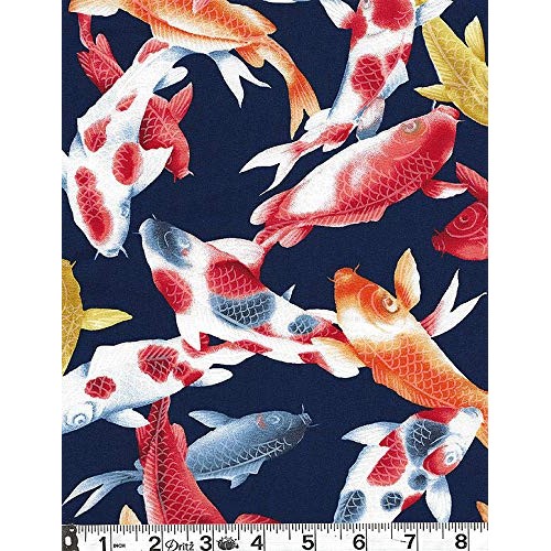 Koi Fish: Navy Blue Asian Japanese Fabric - Perfect for Masks, Qui...