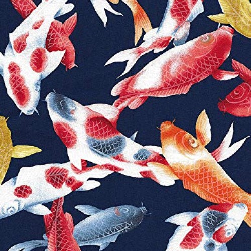 Koi Fish: Navy Blue Asian Japanese Fabric - Perfect for Masks, Qui...