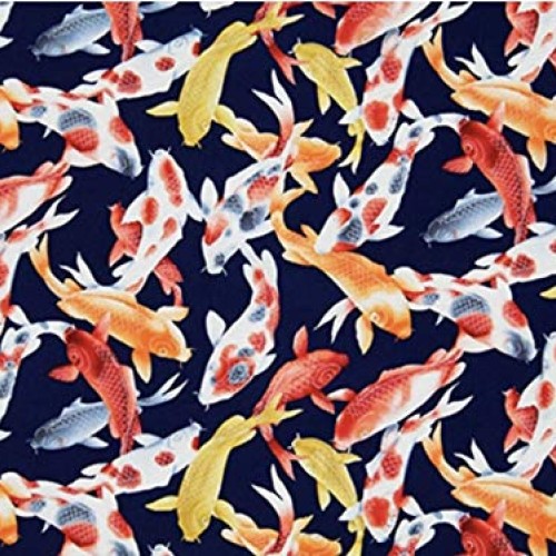 Koi Fish: Navy Blue Asian Japanese Fabric - Perfect for Masks, Qui...