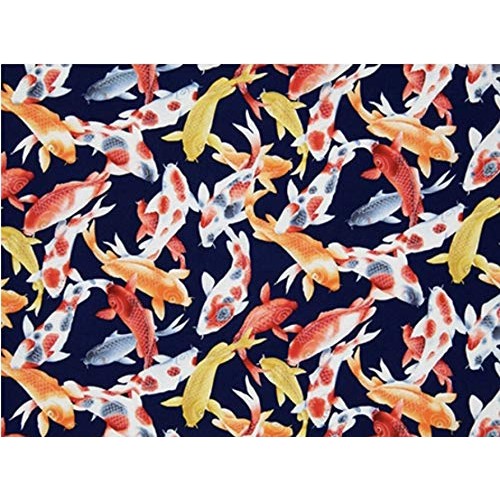 Koi Fish: Navy Blue Asian Japanese Fabric - Perfect for Masks, Qui...