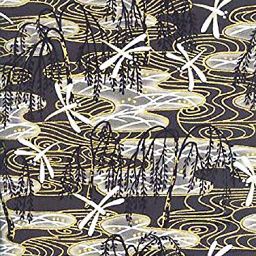 Weeping Willow & Dragonflies - Charcoal with Gold Metallic: Asian ...