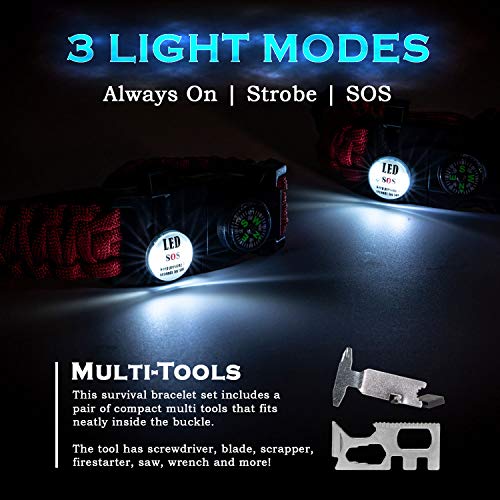 Deco Gear 2-Pack Tactical Emergency Bracelet with SOS LED Light Kn...