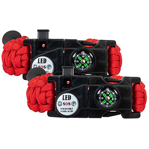 Deco Gear 2-Pack Tactical Emergency Bracelet with SOS LED Light Kn...