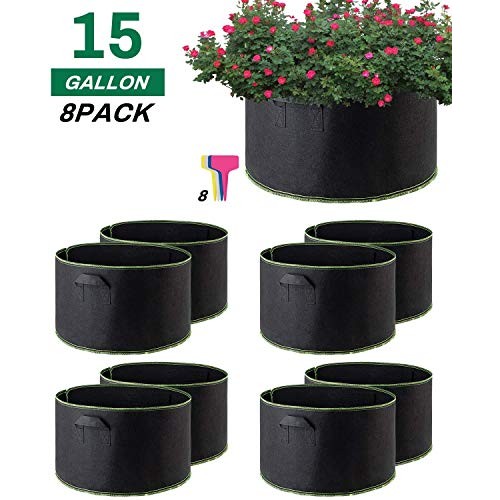 Decorlife 8 Pack 15 Gallon Grow Bags, Non-Woven Aeration Plant Fab...