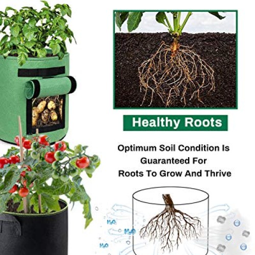Decorlife 8 Pack 7 Gallon Grow Bags Combo Set, Include 4 Potato Ba...