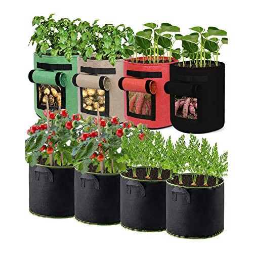 Decorlife 8 Pack 7 Gallon Grow Bags Combo Set, Include 4 Potato Ba...