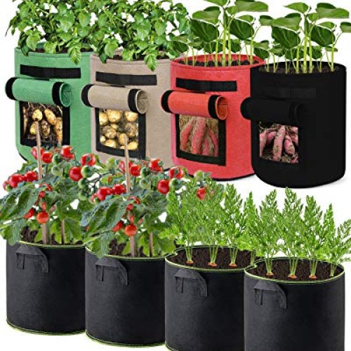 Decorlife 8 Pack 7 Gallon Grow Bags Combo Set, Include 4 Potato Ba...