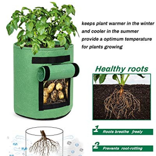 Decorlife Potato Bags 6 Pack 7 GA , Heavy Duty Nonwoven Potato Pot...