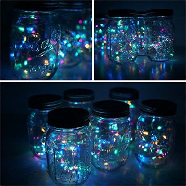 6 Pack Mason Jar Lights 10 LED Solar Colorful 4 Colors Fairy Str...