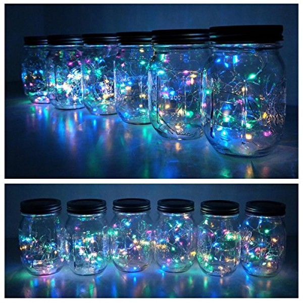 6 Pack Mason Jar Lights 10 LED Solar Colorful 4 Colors Fairy Str...