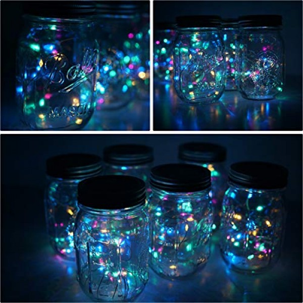 6 Pack Mason Jar Lights 20 LED Solar Colorful 4 Colors Fairy Str...