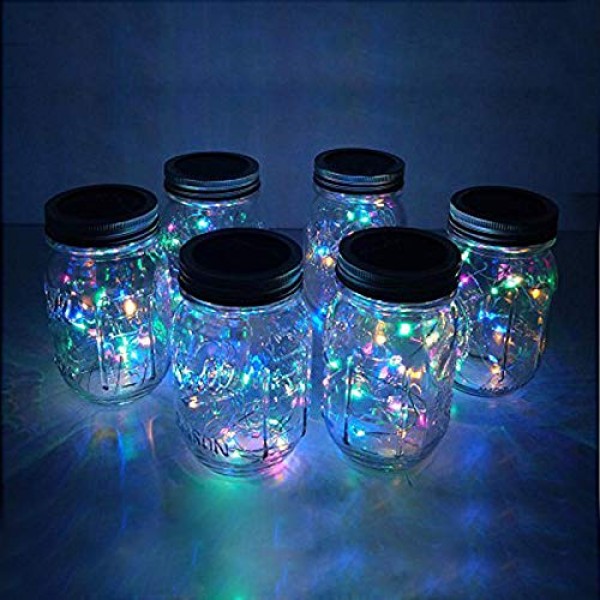 6 Pack Mason Jar Lights 20 LED Solar Colorful 4 Colors Fairy Str...