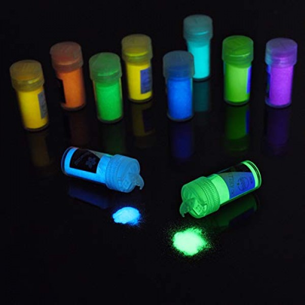 10 Color Glow In The Dark Pigment Powder with UV Lamp - Epoxy Resi...