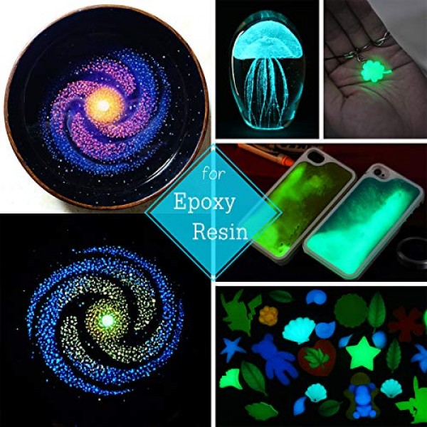 10 Color Glow In The Dark Pigment Powder with UV Lamp - Epoxy Resi...