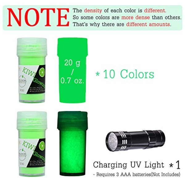 10 Color Glow In The Dark Pigment Powder with UV Lamp - Epoxy Resi...