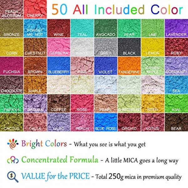Mica Powder Pure 50 Color - Epoxy Resin Dye - Epoxy Resin Pigment,...