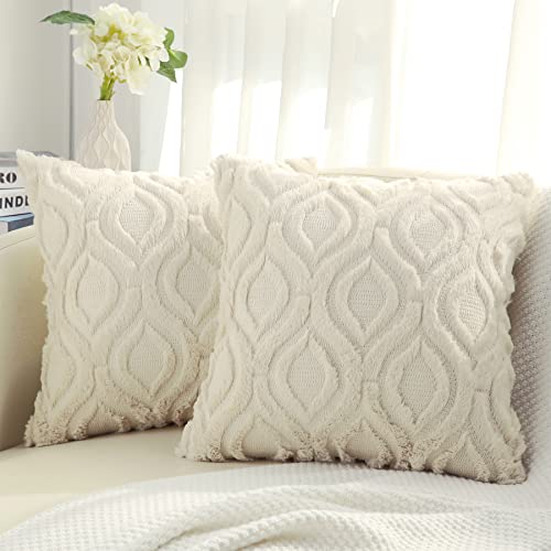 decorUhome Decorative Throw Pillow Covers 18x18, Soft Plush Faux W...