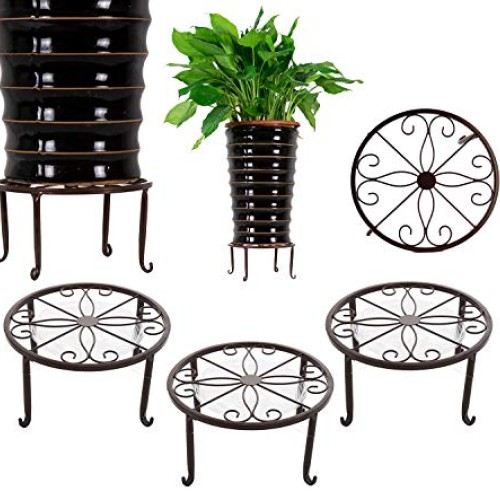 3 Pack Metal Potted Plant Stands with Saucer for Indoor Corner and...