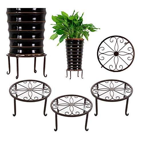 3 Pack Metal Potted Plant Stands with Saucer for Indoor Corner and...
