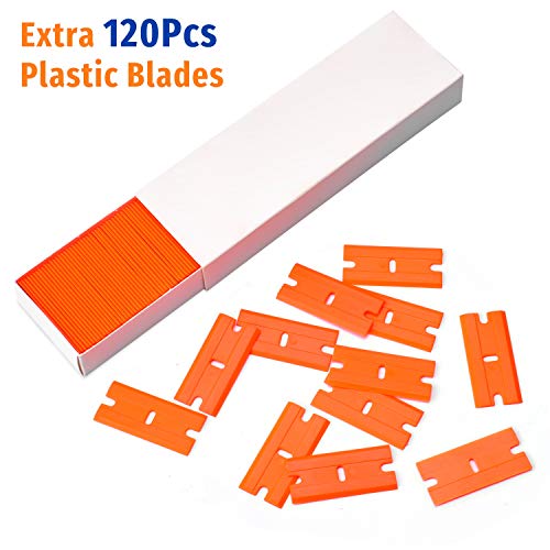 Plastic Razor Blade Scraper, 2 Pack Razor Scraper with 120 Pcs Raz...