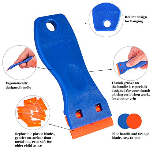 Plastic Razor Blade Scraper, 2 Pack Razor Scraper with 120 Pcs Raz...
