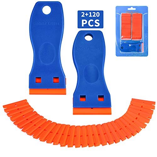 Plastic Razor Blade Scraper, 2 Pack Razor Scraper with 120 Pcs Raz...
