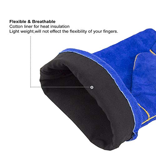 DEKO Welding Gloves Blue 14 inch Leather Forge Heat Resistant Weld...