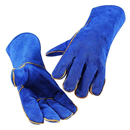 DEKO Welding Gloves Blue 14 inch Leather Forge Heat Resistant Weld...